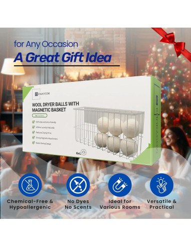 6 Bolas de Secadora de Lana XL con Soporte Magnético ENUKYCOM