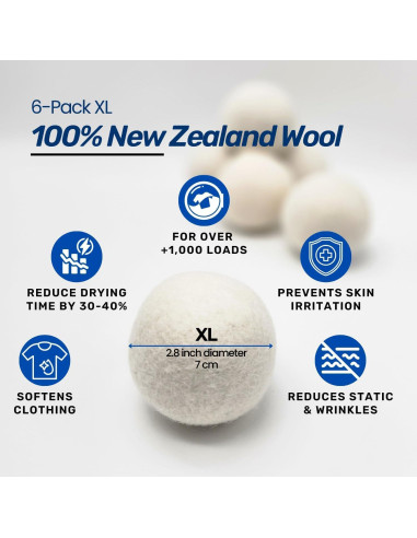 6 Bolas de Secadora de Lana XL con Soporte Magnético ENUKYCOM