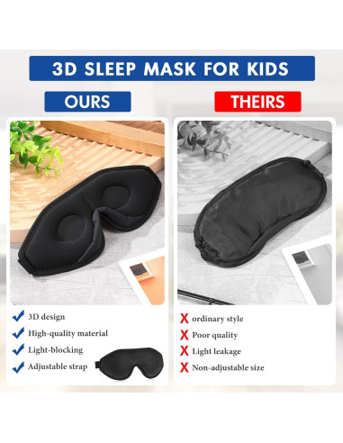 Máscara de Sueño 3D Coume para Niños Ajustable - Negro