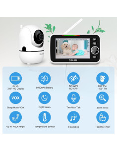 Monitor de Bebé OKAIDI HD 720P 5" con Cámara y Audio 2