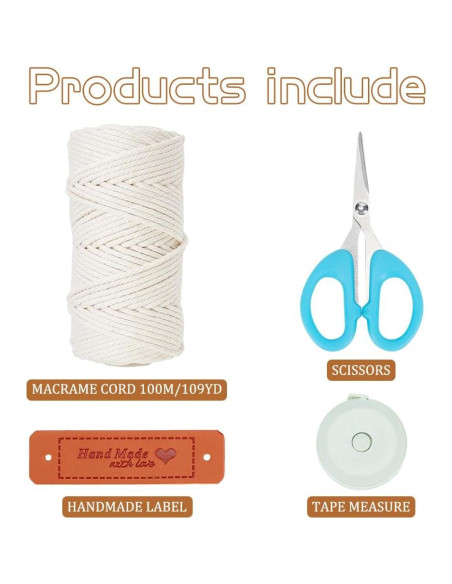 Kit de Cesta de Macramé FREEBLOSS - 100m Algodón DIY con Tutorial Kit de Cesta de Macramé FREEBLOSS - 100m Algodón DIY con Tutorial