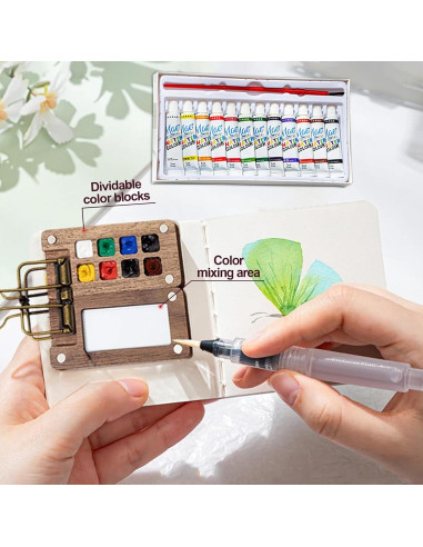Kit de Paleta de Pintura Mini de Viaje Linyuant 15 Colores