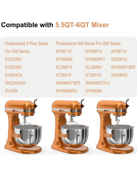 Accesorios de Mezclador KitchenAid 3 Piezas Acero Inoxidable 6QT