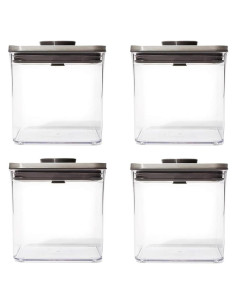 Pack de 4 Contenedores OXO Steel POP Cuadrados 2.8 L Herméticos