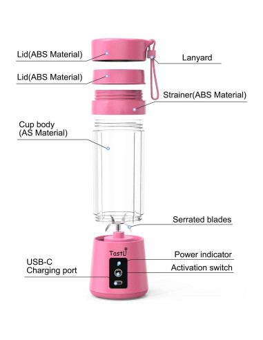 Licuadora portátil eléctrica Rongshengfa 384ml Rosa USB