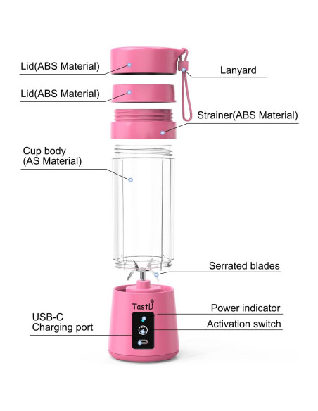 Licuadora portátil eléctrica Rongshengfa 384ml Rosa USB