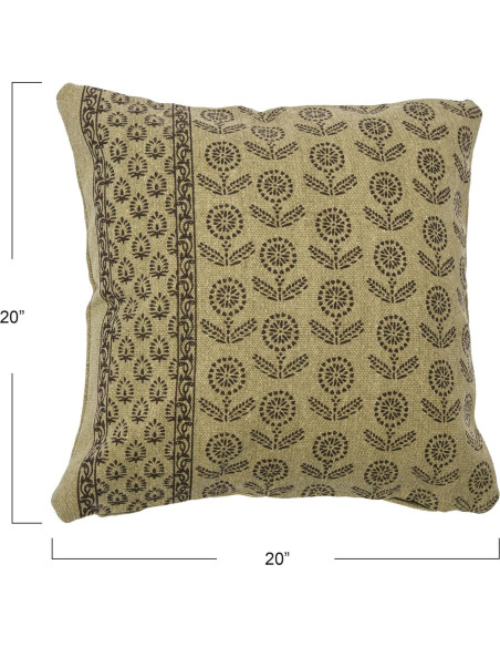 Funda de Almohada Cuadrada Floral Verde Oliva 50.8 cm Creative Co-Op