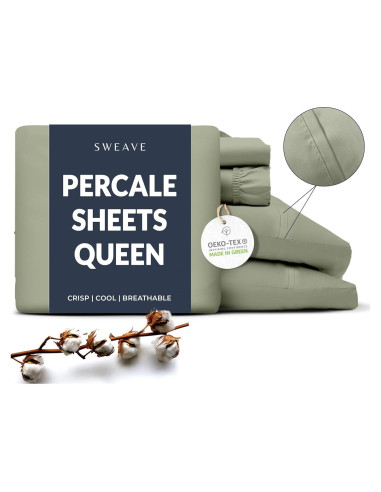 Sábanas Queen 100% Algodón Sweave Verde Salvia Transpirables