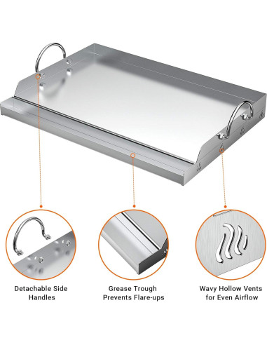 Plancha de Acero Inoxidable Onlyfire 58.4x40.6 cm para Parrilla