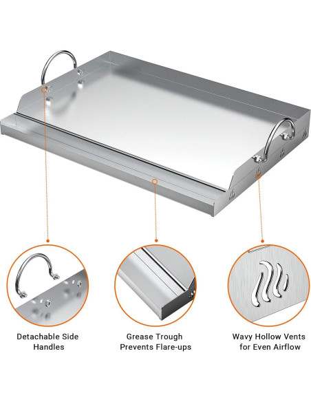 Plancha de Acero Inoxidable Onlyfire 58.4x40.6 cm para Parrilla