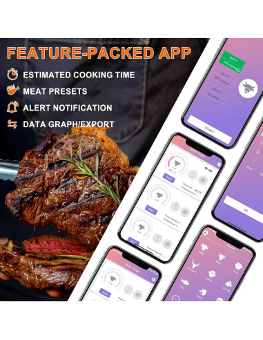 Termómetro de Carne Inalámbrico SLARY con App y 2 Sonas