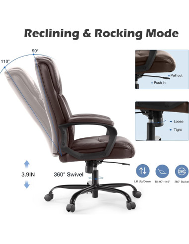 Silla de Oficina Ergonómica OLIXIS - Soporta 136 kg, Cuero PU