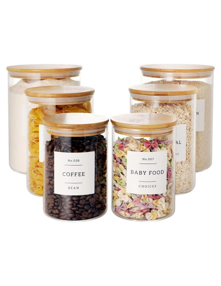 Juego de 6 tarros de vidrio CZZGSM con tapas de bambú y 132 etiquetas