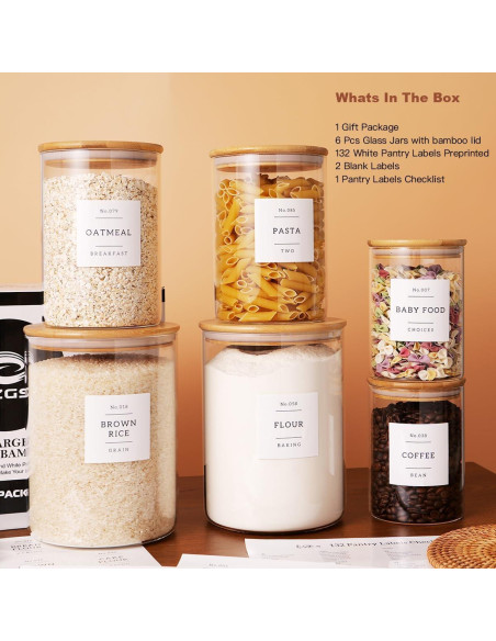 Juego de 6 tarros de vidrio CZZGSM con tapas de bambú y 132 etiquetas