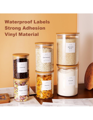 Juego de 6 tarros de vidrio CZZGSM con tapas de bambú y 132 etiquetas