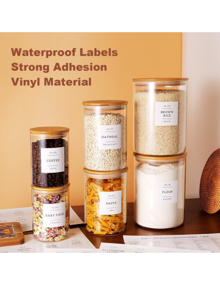 Juego de 6 tarros de vidrio CZZGSM con tapas de bambú y 132 etiquetas