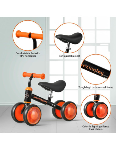 Bicicleta de Equilibrio AmazingJoy para Niños 1-3 Años con Luz