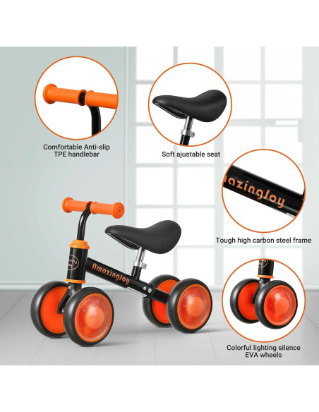 Bicicleta de Equilibrio AmazingJoy para Niños 1-3 Años con Luz