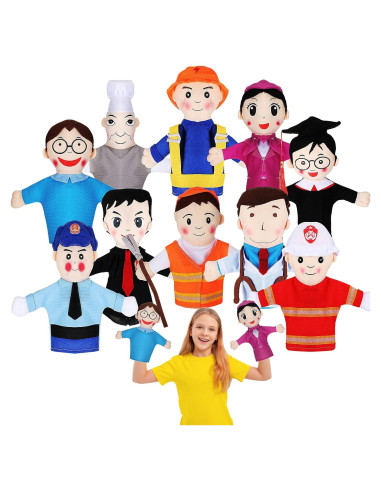 Conjunto de 10 Marionetas de Mano Lenwen Multiculturales 31 cm