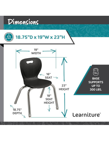 Silla Escolar Ergonómica Learniture Shapes Negra - Paquete de 4