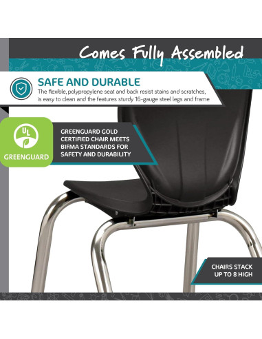 Silla Escolar Ergonómica Learniture Shapes Negra - Paquete de 4