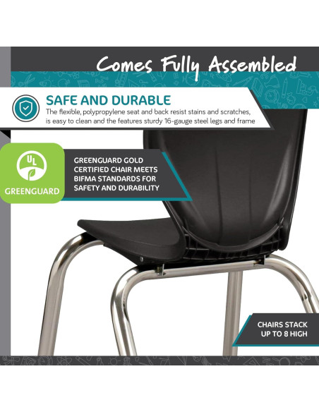 Silla Escolar Ergonómica Learniture Shapes Negra - Paquete de 4