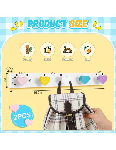 Perchero de Pared para Niños Maitys 2 Pcs Corazón Colorido