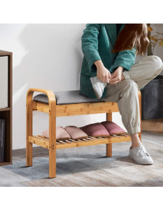 Banco de Zapatos Giantex de Bambú Natural 2 Niveles 61x34x51 cm 2