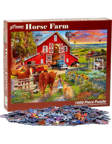 Rompecabezas de Granja Caballos Vermont Christmas 1000 Piezas
