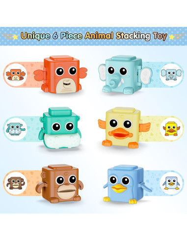 Juego de Juguetes Apilables BASUN 6 en 1 para Bebés 18+ Meses