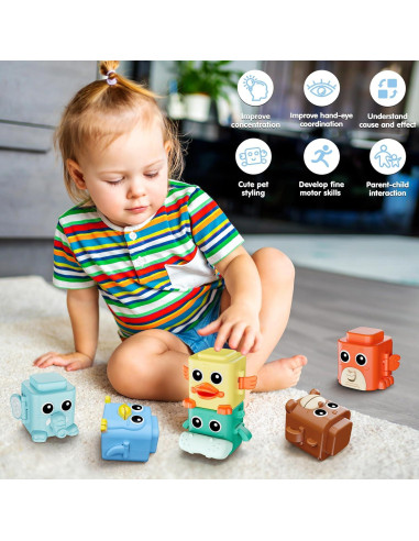 Juego de Juguetes Apilables BASUN 6 en 1 para Bebés 18+ Meses