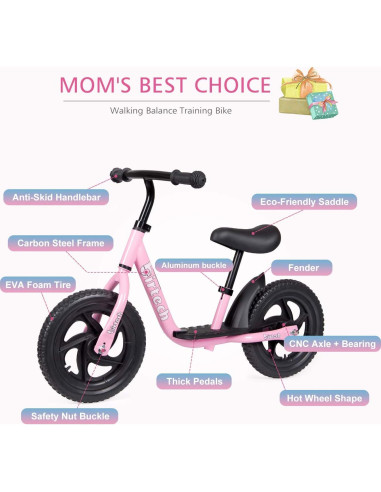 Bicicleta de Equilibrio Birtech Rosa 12 Pulgadas Ajustable