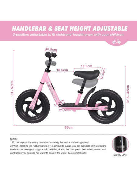 Bicicleta de Equilibrio Birtech Rosa 12 Pulgadas Ajustable