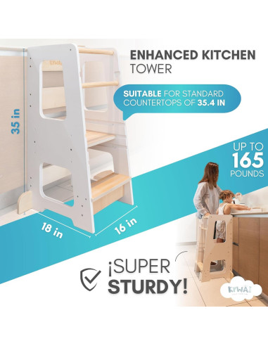 Taburete de Cocina KYWAI para Niños Blanco, Altura Ajustable