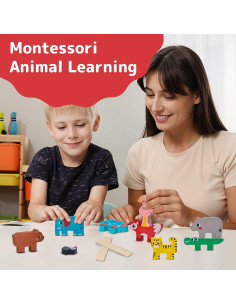 Juguete de Apilamiento de Madera Prextex - Clasificación Montessori 9 Animales 2