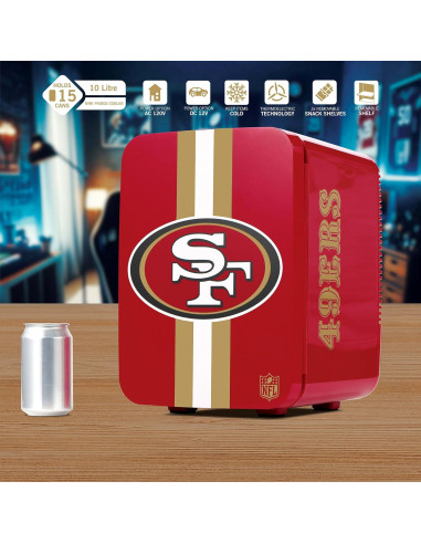 Mini Nevera Portátil Ukonic NFL 49ers 10L - Enfriador 12V/120V