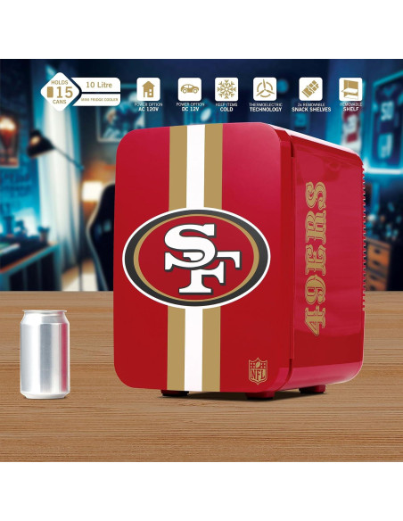 Mini Nevera Portátil Ukonic NFL 49ers 10L - Enfriador 12V/120V