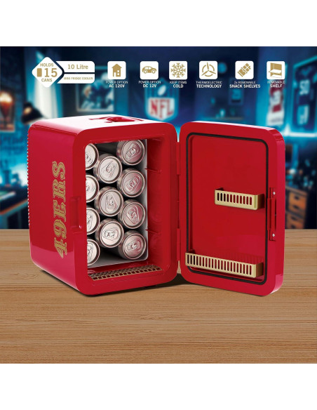 Mini Nevera Portátil Ukonic NFL 49ers 10L - Enfriador 12V/120V