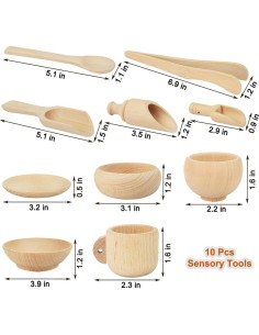 10 Piezas Herramientas Sensoriales de Madera Montessori Yowlieu 2
