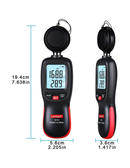 Medidor de Luz Digital Wintact WT81 con Termómetro - 200,000 Lux