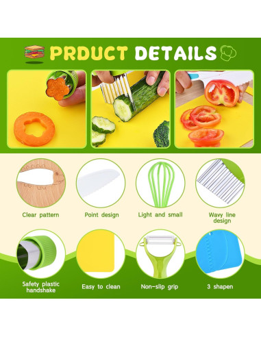 Juego de Cocina Montessori para Niños 17 Piezas - Utensilios Seguros