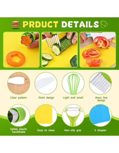 Juego de Cocina Montessori para Niños 17 Piezas - Utensilios Seguros