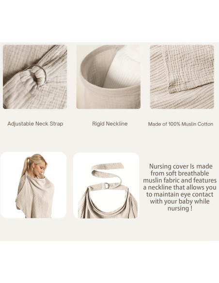 Cubierta de Lactancia Algodón Muselina Ajustable 89x56cm