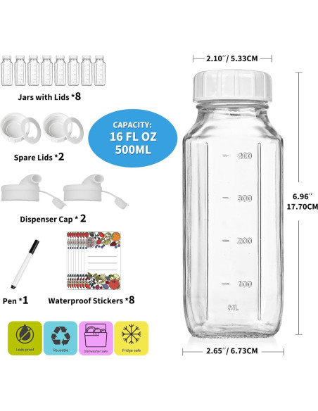 Paquete de 8 Botellas de Vidrio Reutilizables 500ml Syntic