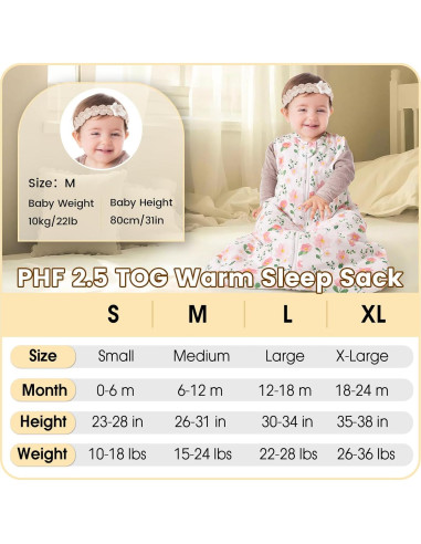 Saco de Dormir PHF para Bebés 100% Algodón Floral 18-24 Meses
