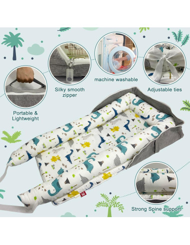 Cojín Plegable para Bebé UGRASEA - Cuna Portátil Dinosaurio Azul