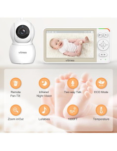 Monitor de Bebé VTimes VT506 con Cámara y Audio 5" 2