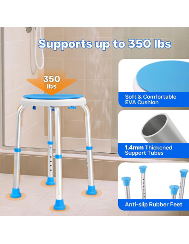 Asiento de Ducha Giratorio 360 Ajustable 6 Alturas - 158.8 kg