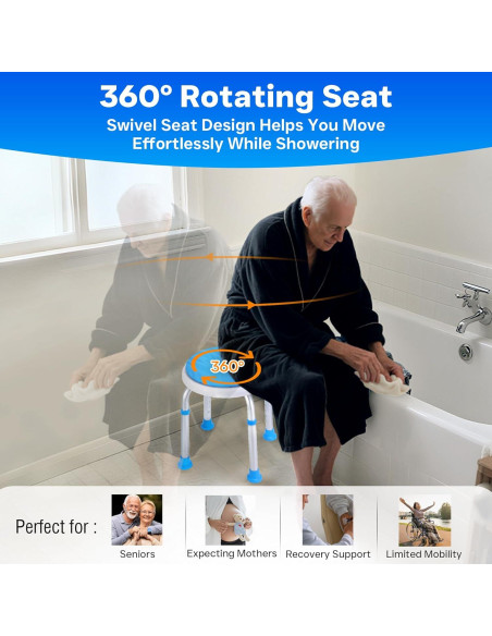 Asiento de Ducha Giratorio 360 Ajustable 6 Alturas - 158.8 kg