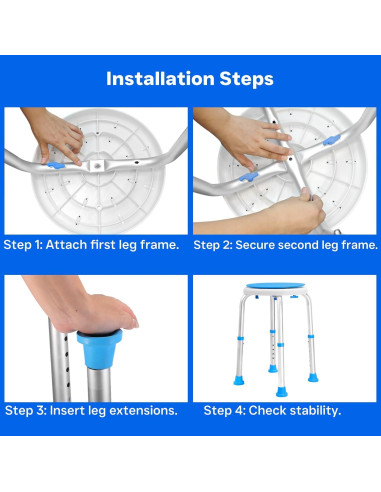 Asiento de Ducha Giratorio 360 Ajustable 6 Alturas - 158.8 kg